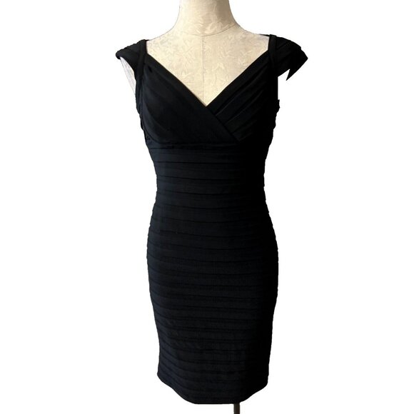 Adrianna Papell Dress Black 4 Wedding Party Cruise Classic Stretch V Front Back - Picture 1 of 5
